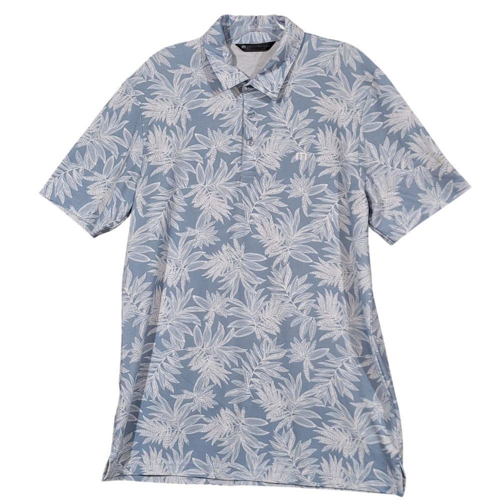 Travis Mathew Mens Southwood Golf Club Palm Print Polo Shirt Blue Large